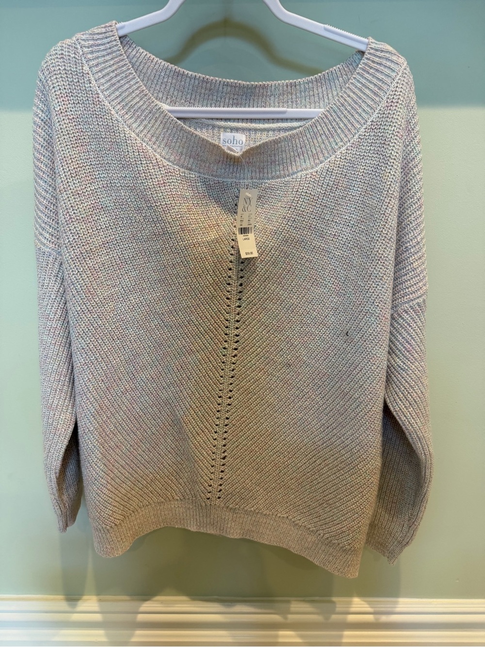 Soho Heathered Light Gray Scoop Neck Knit Sweater